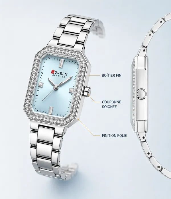 Montre Femme Argentée Chic à Cadran Bleu et Cristaux — photo 3