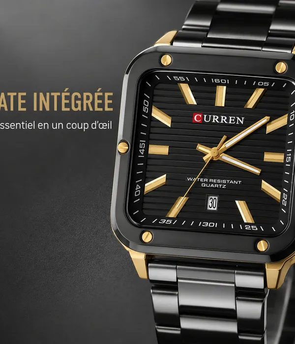 Montre Homme CURREN Carrée Noire & Dorée – Style Premium — photo 7