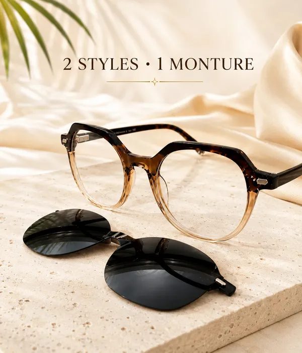 Lunettes Femme 2-en-1 Écaille Caramel avec Clips Solaires — photo 5