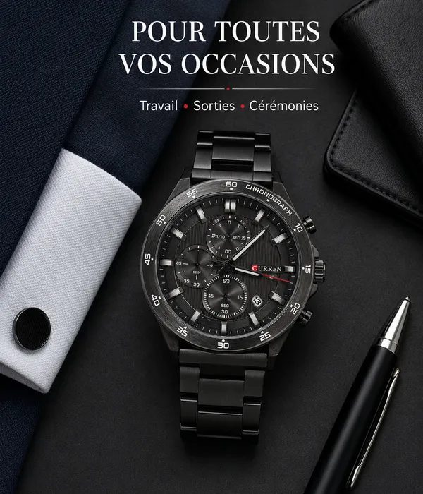 Montre Homme CURREN Noire Chronographe – Style & Caractère — photo 4
