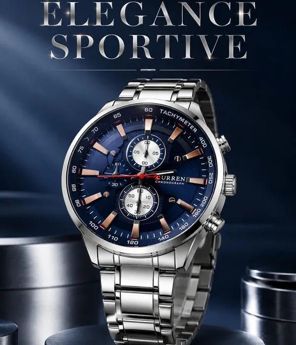 Montre Homme CURREN Chronographe Bleue à Bracelet Argenté — photo 6