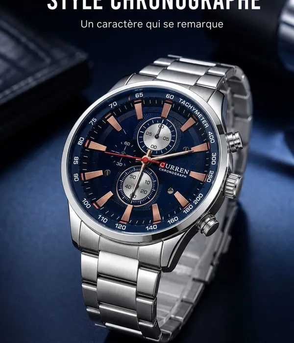Montre Homme CURREN Chronographe Bleue à Bracelet Argenté — photo 4