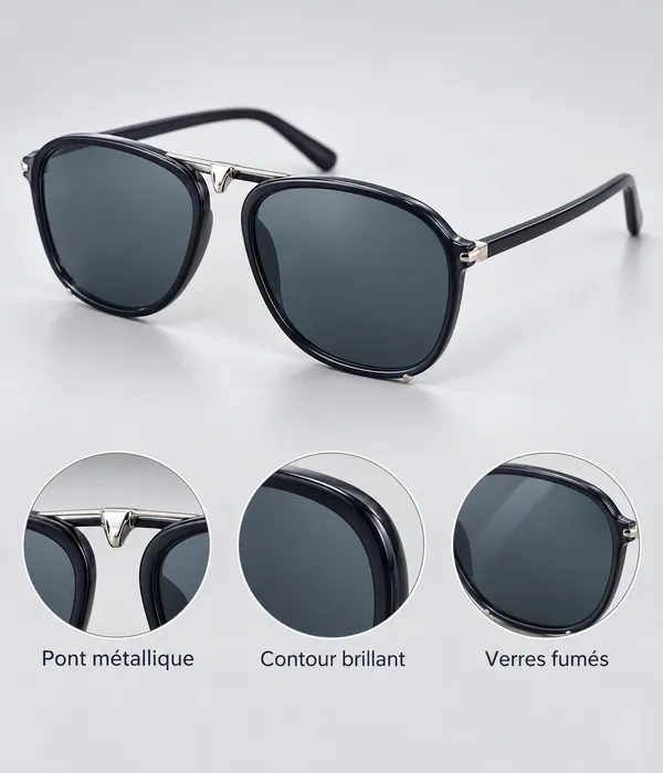 Lunettes de Soleil Homme Urban Pilot – Monture Noire, Pont Argenté — photo 3