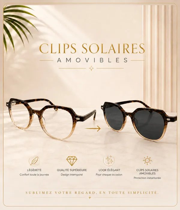 Lunettes Femme 2-en-1 Écaille Caramel avec Clips Solaires — photo 7