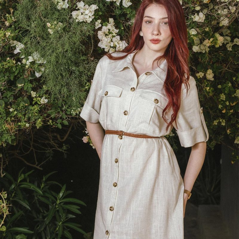 Robe en Lin à Demi-Manches et Ceinture — photo 3
