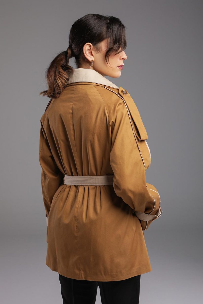 Trench Court Bicolore avec Ceinture — photo 4