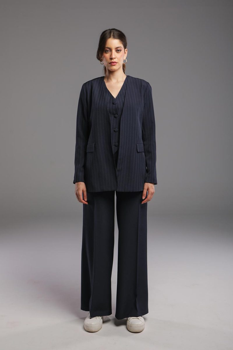 Ensemble Blazer Rayé et Pantalon Palazzo — photo 3