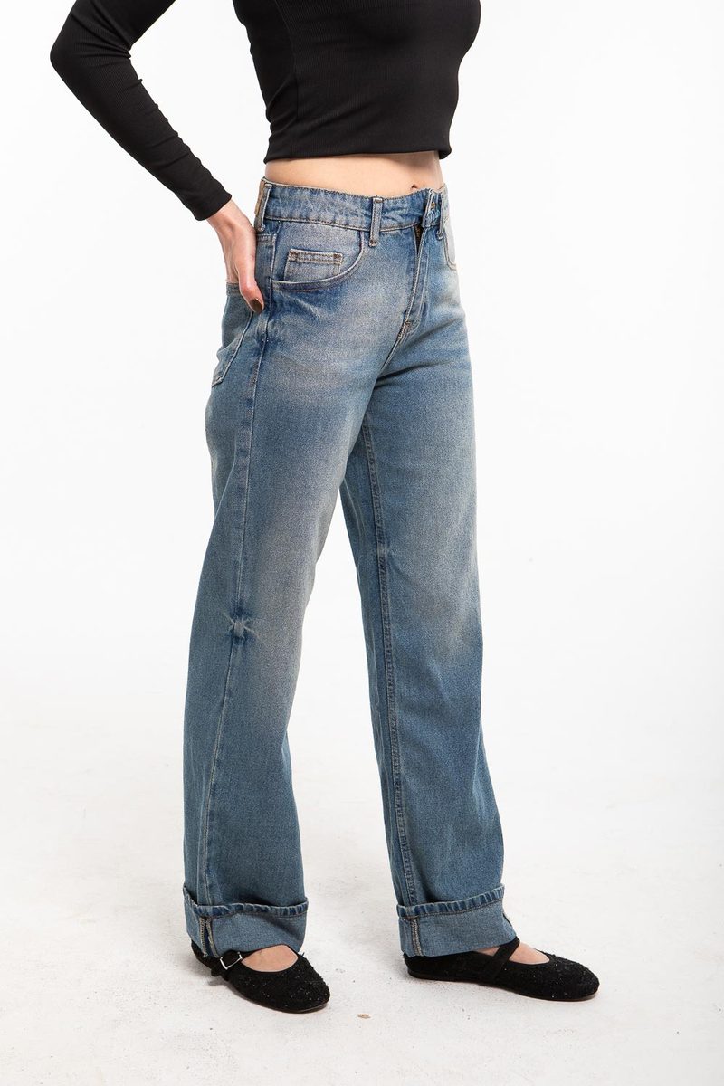 Jean wide leg taille haute avec revers — photo 5