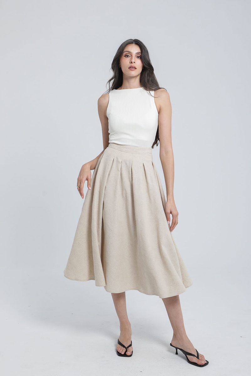 Jupe midi en lin couleur sable — photo 3
