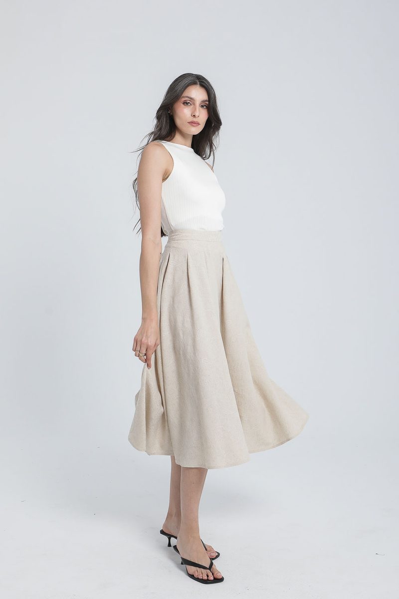 Jupe midi en lin couleur sable — photo 2