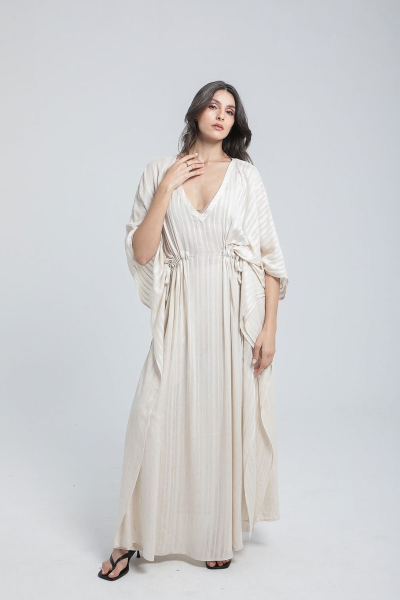 Ensemble Robe et pantalon en lin à rayures couleur sable — photo 3