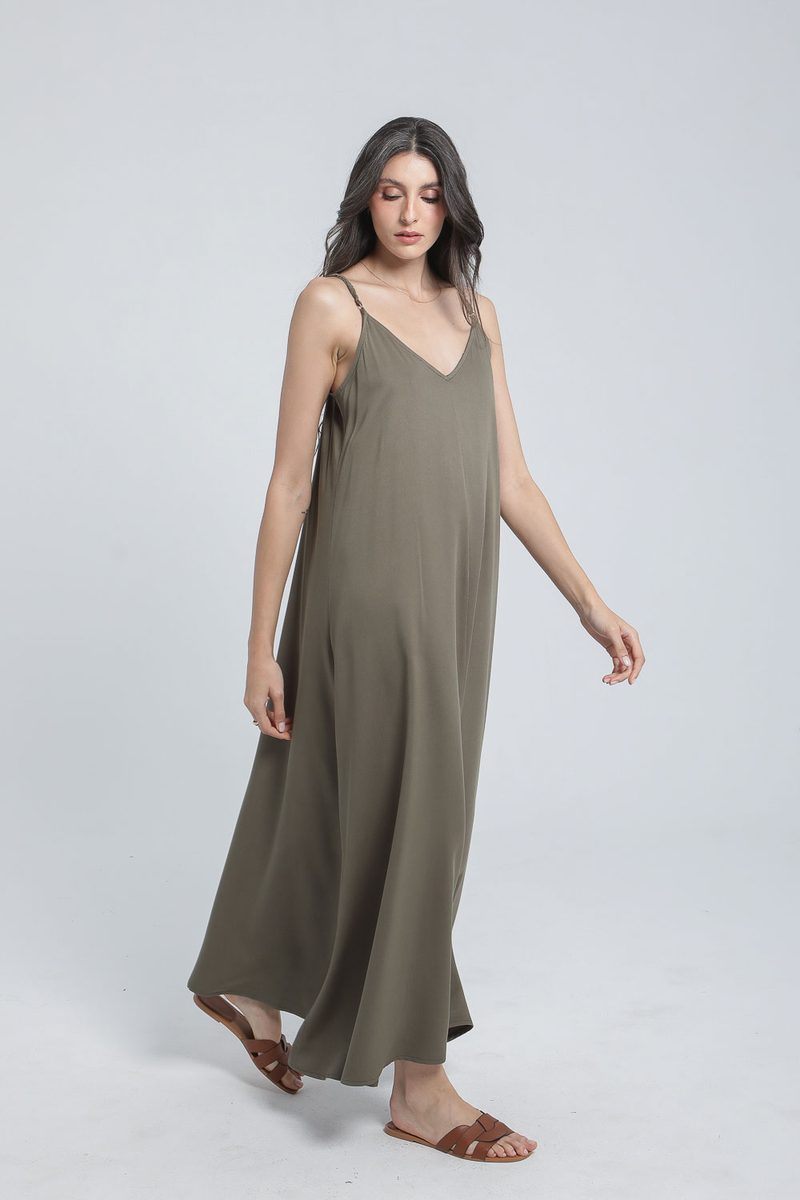 Robe longue évasée à bretelles en viscose — photo 3