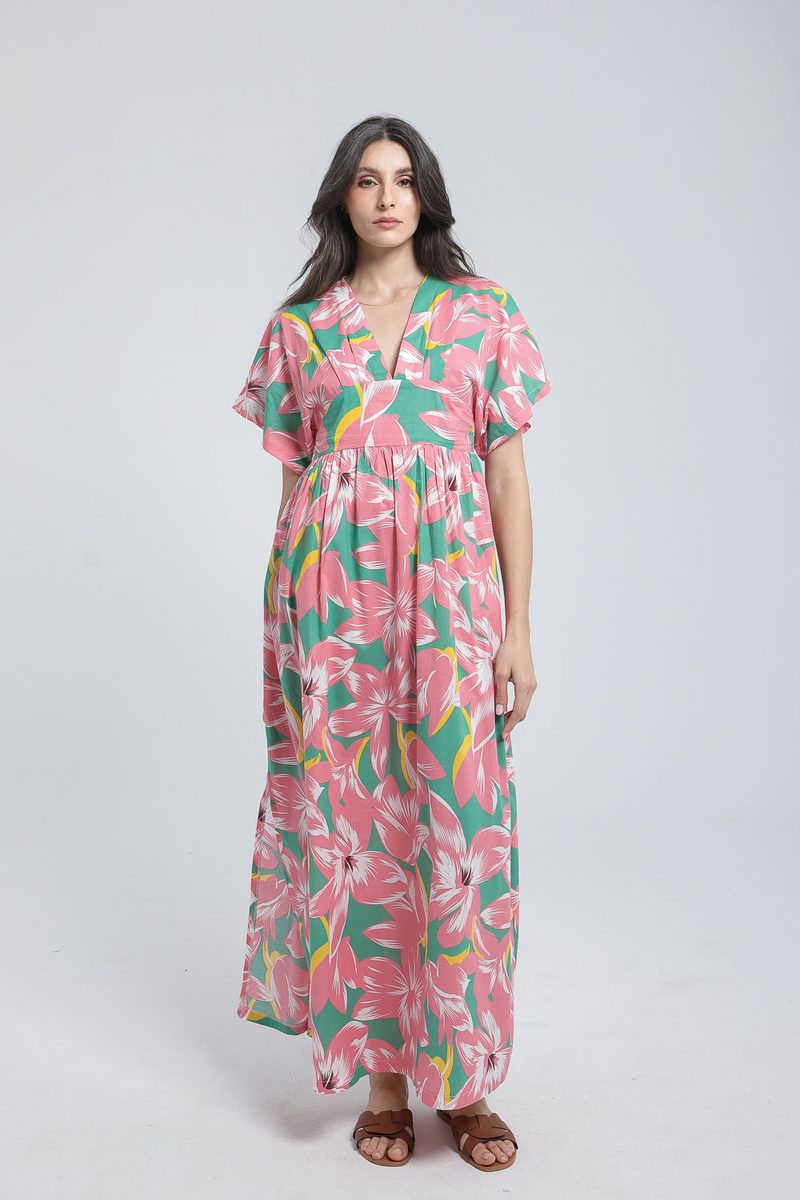 Robe longue à taille marquée et imprimé végétal — photo 6