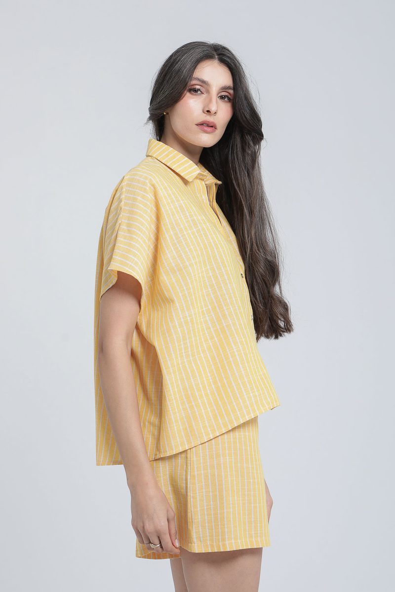 Ensemble chemise et short en lin rayé — photo 6