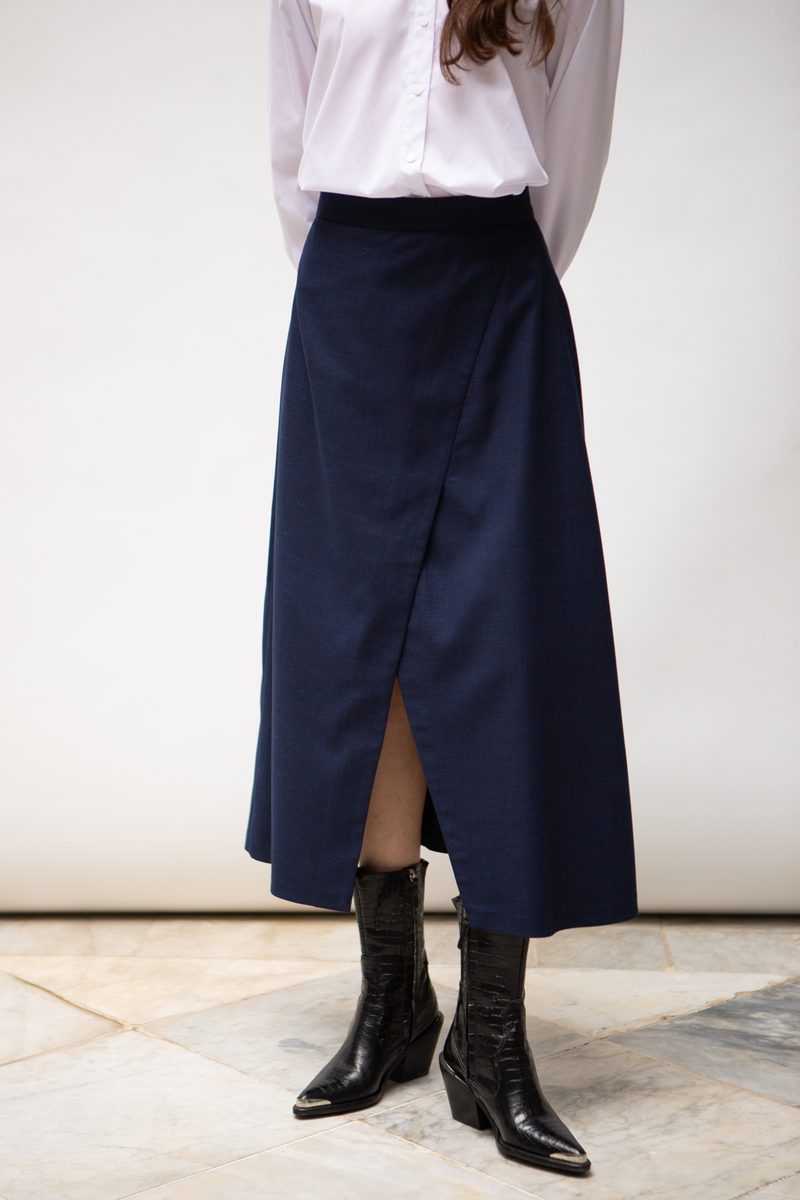Jupe évasée flanelle bleue avec fente — photo 2