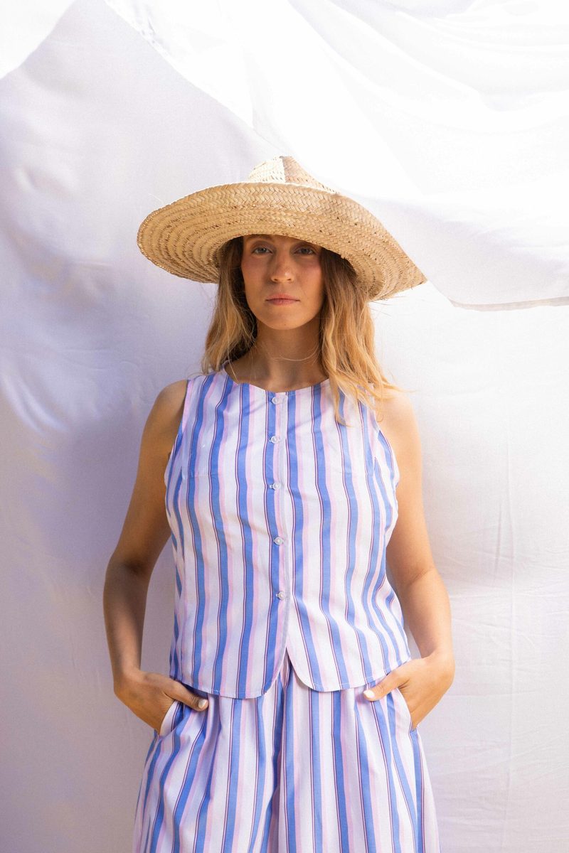 Ensemble gilet & pantalon popeline rayures — photo 3