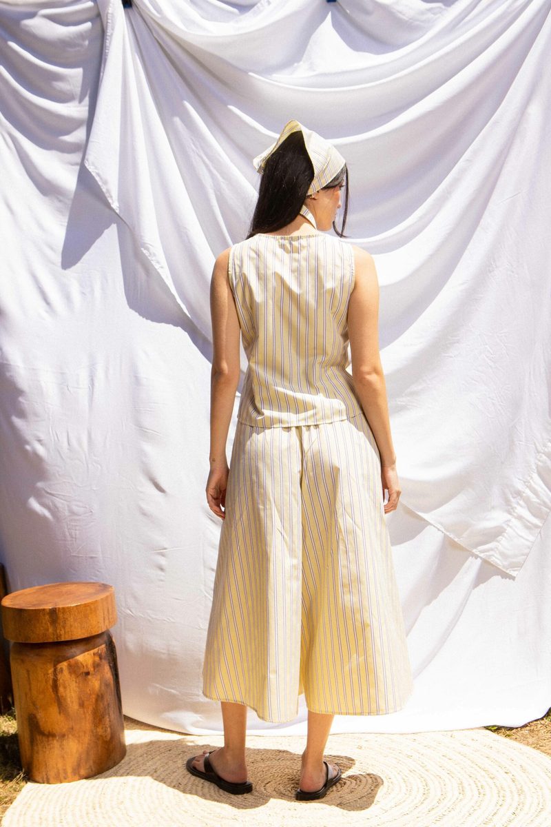 Pantalon large popeline effet jupe rayures méditérranéennes — photo 2