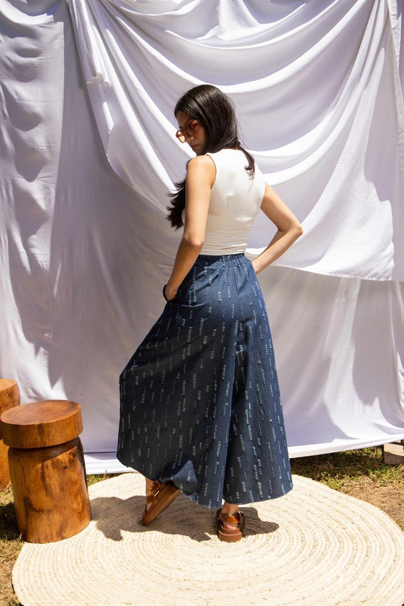 Pantalon large jean fluide effet jupe — photo 2