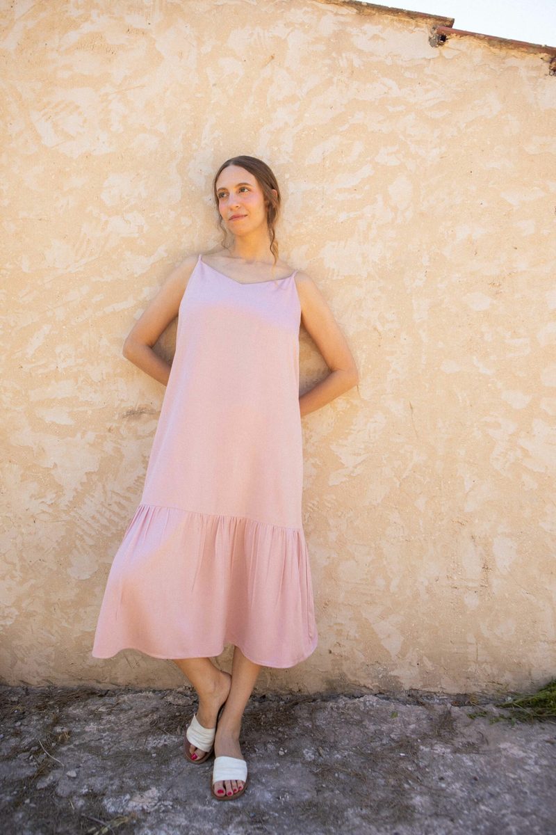 Robe bretelles trapeze viscose col V — photo 6
