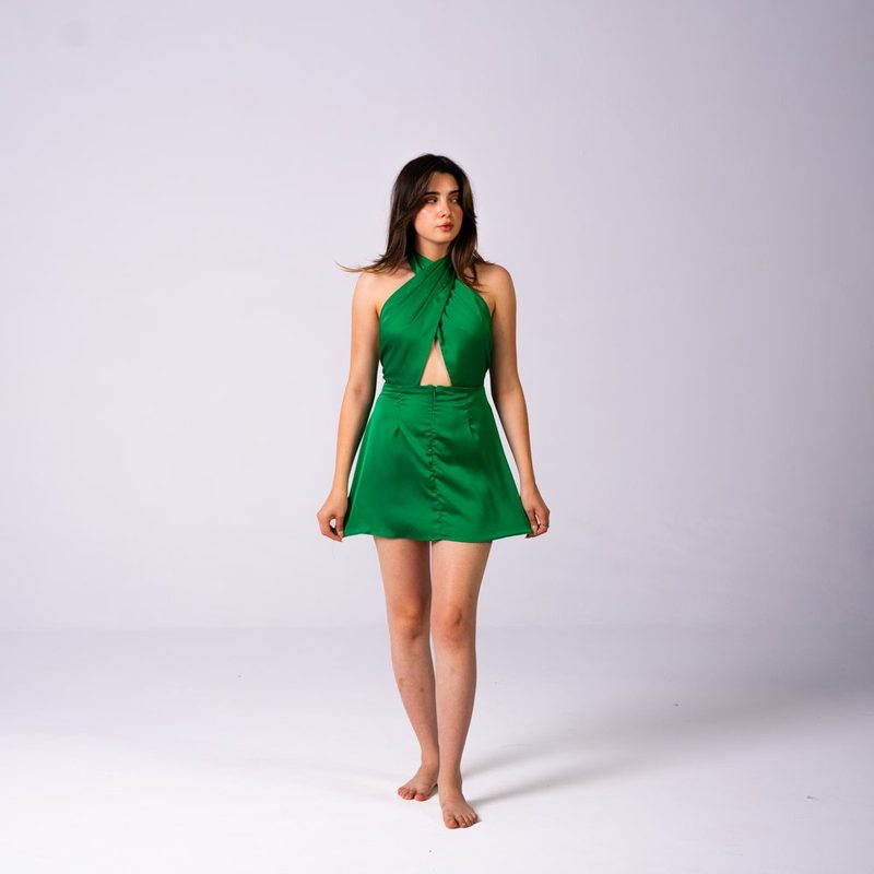 Eos Mini Dress Satin Green — photo 2