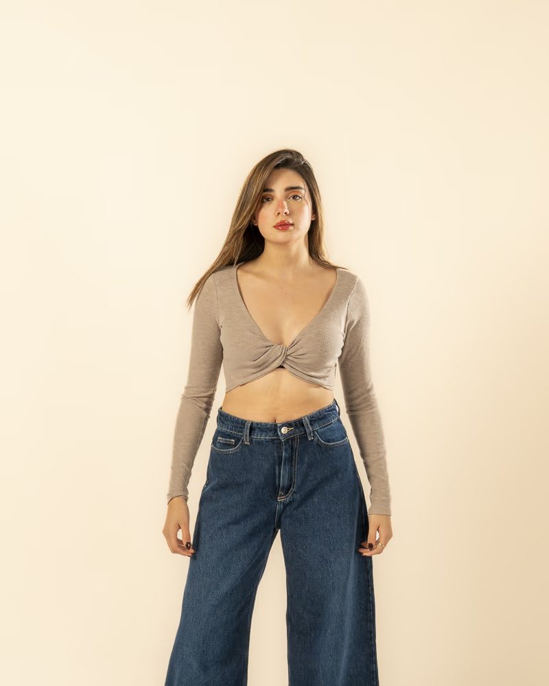 Cropped Long Sleeve Top Brown — photo 2