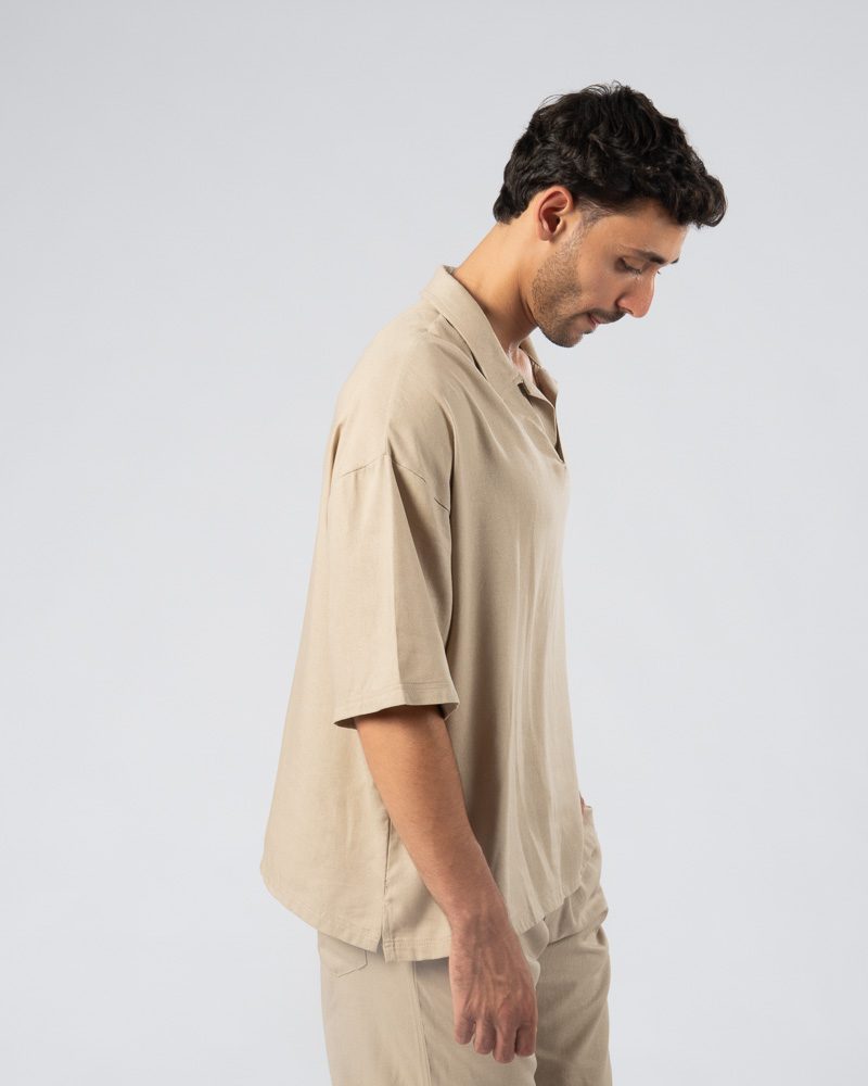 Large Linen Polo Beige — photo 2