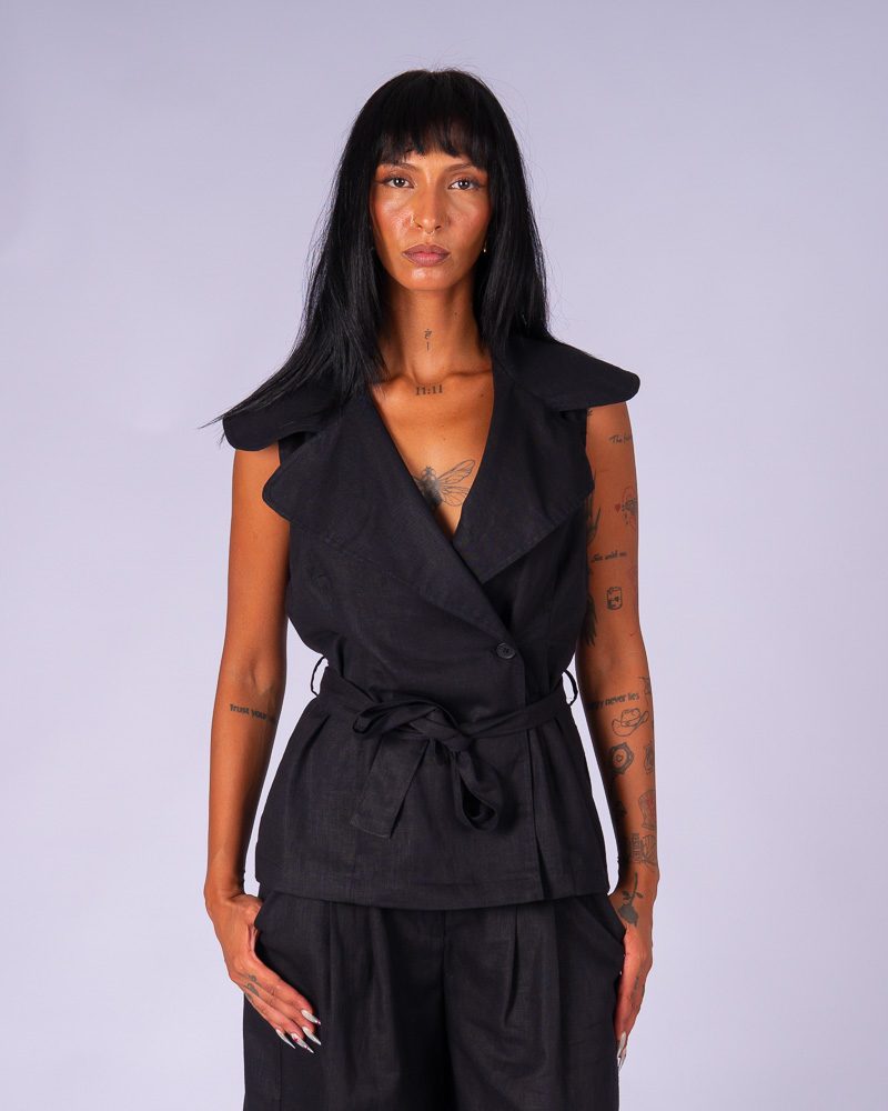 Vest & Bermuda Linen Set Black — photo 5
