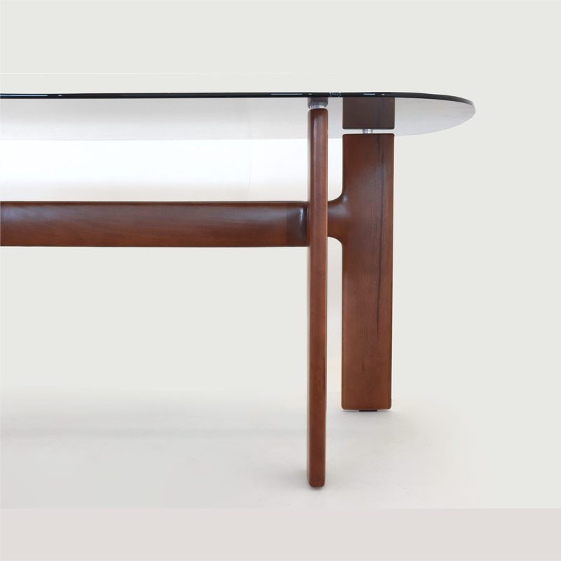 TABLE A MANGER PODIUM TOP EN VERRE FUME GRIS — photo 2