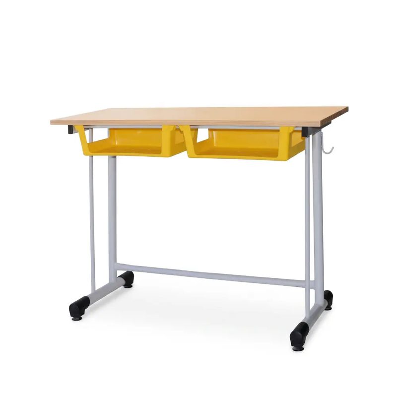 TABLE ECOLIER A DEGAGEMENT LATERAL BIPLACE +RANGEMENT PLASTIQUE — photo 3