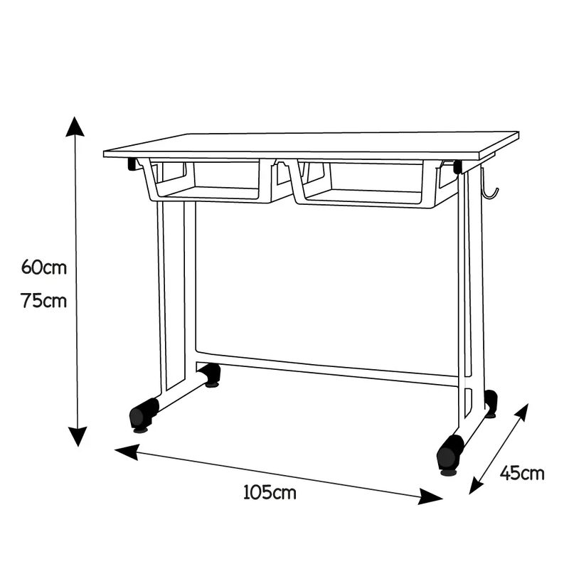TABLE ECOLIER A DEGAGEMENT LATERAL BIPLACE +RANGEMENT PLASTIQUE — photo 2