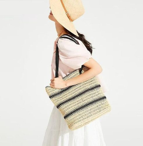 Sac Couffin Shopper Rayé En Noir — photo 2