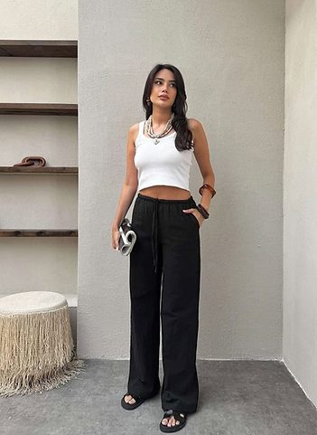 Pantalon Effet Lin Noir — photo 3
