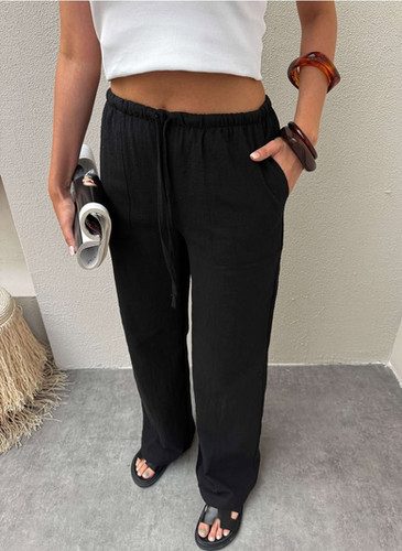 Pantalon Effet Lin Noir — photo 2