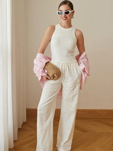 Pantalon Effet Lin Blanc — photo 2