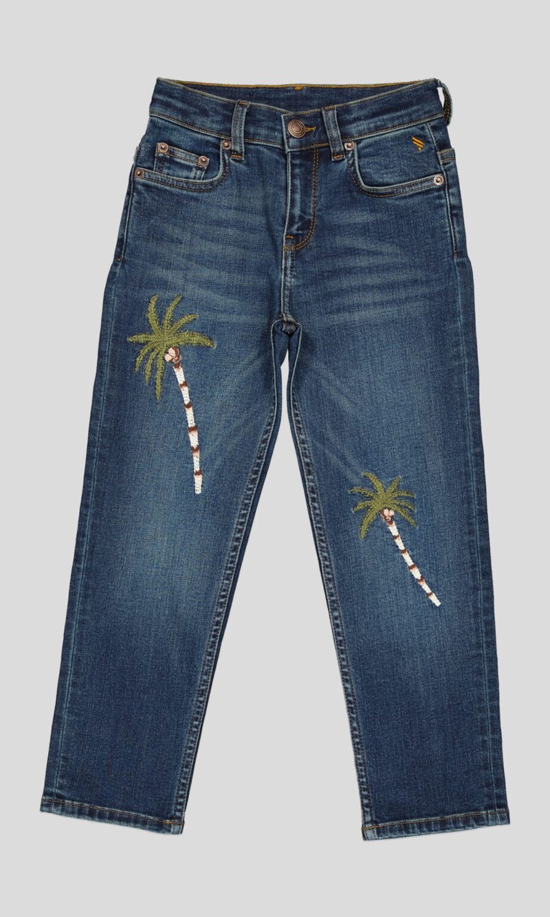 JEAN ENFANT BLEU A JAMBES FUSELEES,BRODE — photo 7