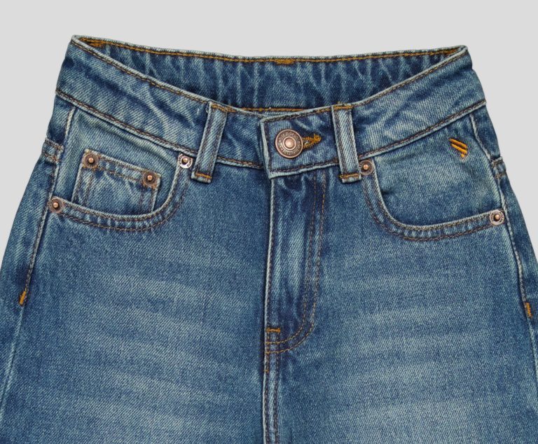 JEAN WIDE LEG FILLETTE TAILLE HAUTE OURLET REVERS 100% COTON — photo 3