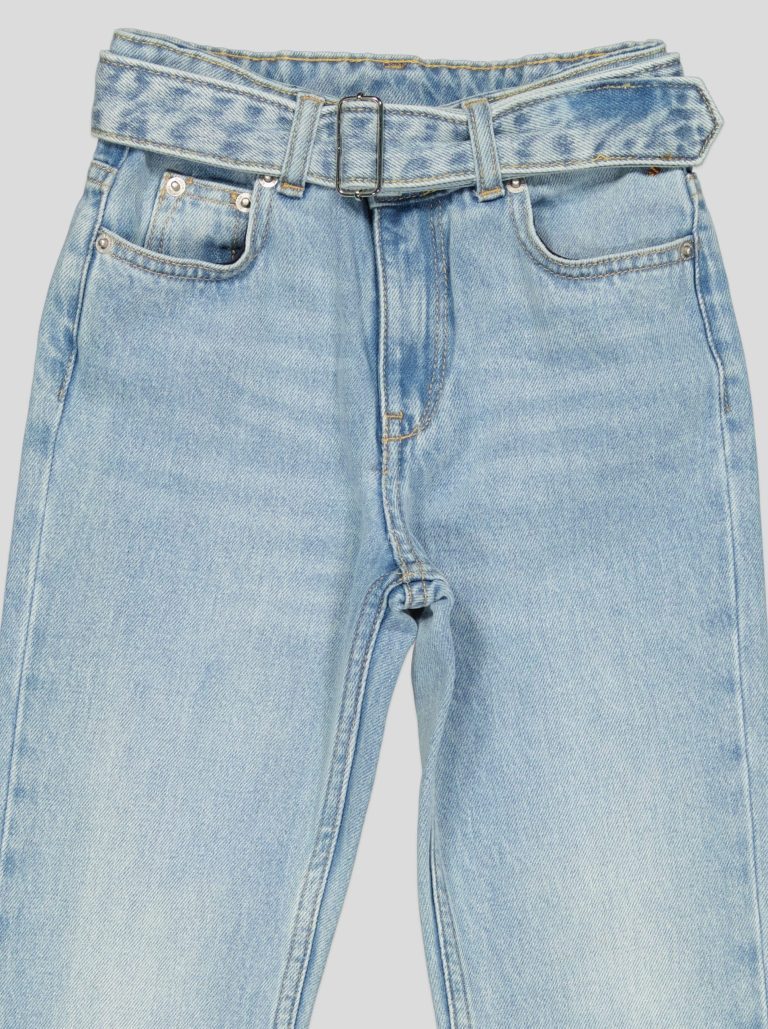 Jean taille haute délavé avec ceinture — photo 3