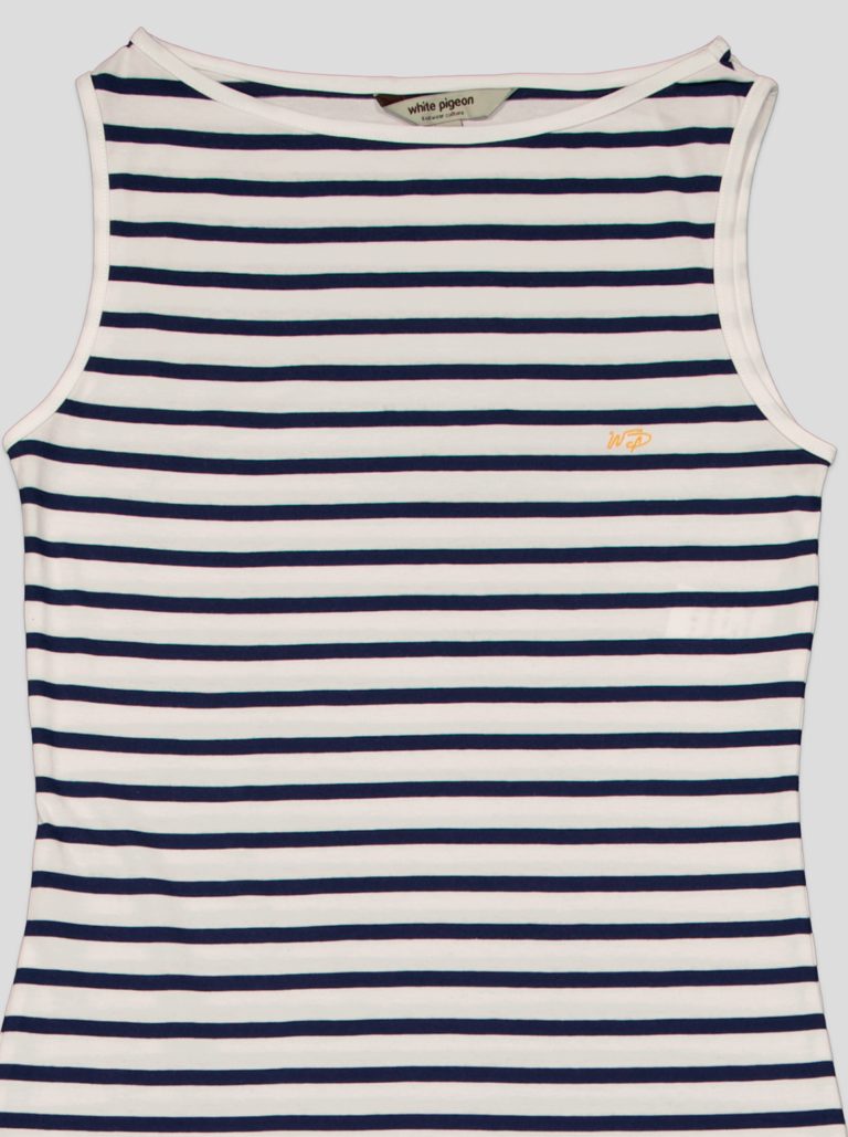 Robe Longue Femme Rayée Marinière – Sans Manches, Fente Latérale — photo 4