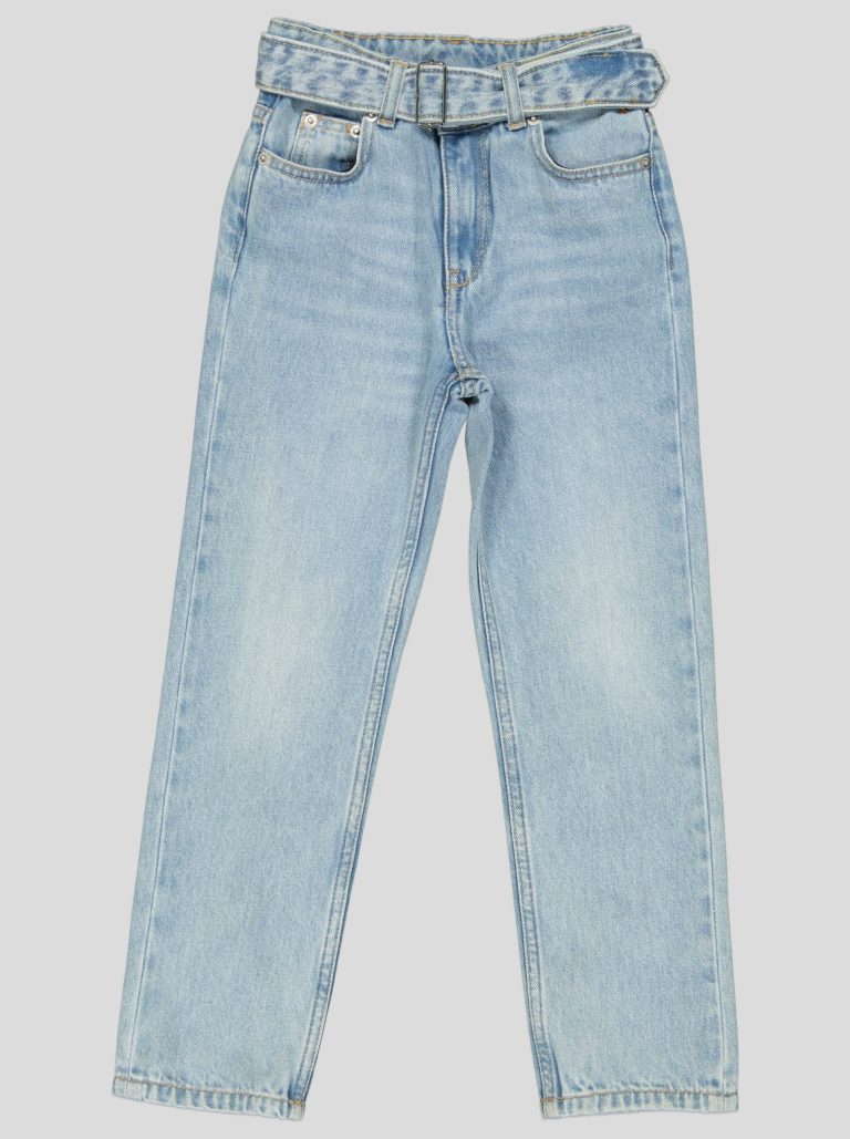 Jean taille haute délavé avec ceinture — photo 2