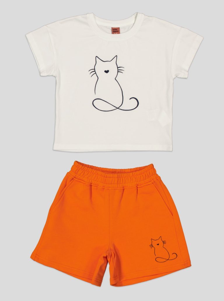 Ensemble Fillette T-shirt Chat Brodé & Short en Molleton — photo 2